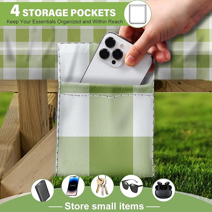 Picnic Table Cover with Bench Covers Vinyl Elastic Edges Fitted Rectangle Seat Tables Waterproof 3-Piece96X30in Set Outdoor Rectangular Folding Backing Tablecloth for Camping Over Size