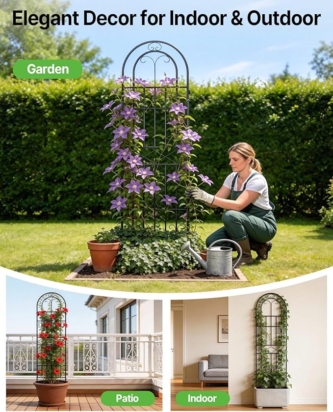 Suteck Garden Trellis for Climbing Plants Outdoor, 71” H x 20” W, 2 Pack Metal Garden Trellis with Rustproof Powder-Coated, Rose Trellis for Patio Lawn Yard, Flower & Vegetable Support