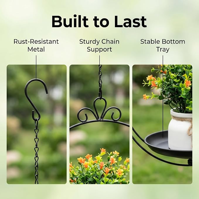 Hanging Planters for Indoor Plants, 2 Pack Metal Wall Ceiling Window Plant Hangers Kit with Trays and Chains for Succulents Pothos Herbs Balcony Patio Living Room