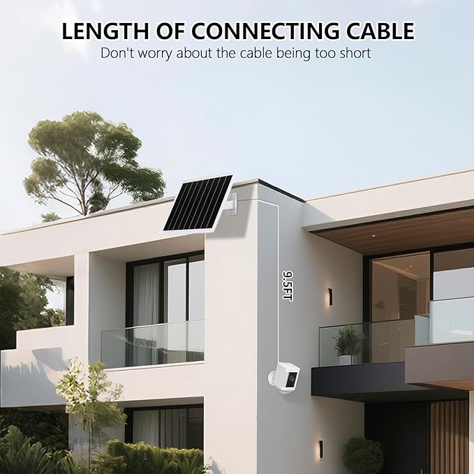 8W Solar Panel for Security Camera,Waterproof Outdoor Solar Charger with DC&Micro USB&USB-C Port for Ring/Eufy/Wyze Rechargeable Battery Camera, 9.5ft Cable, 360° Adjustable Bracket