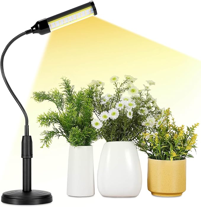 Grow Lights for Indoor Plants Desk LED Grow Light with Base Full Spectrum 50 LEDs Warm White for Indoor Plant Growing Lamp, Adjustable Gooseneck, Suitable Plants Growth (Without USB Plug)