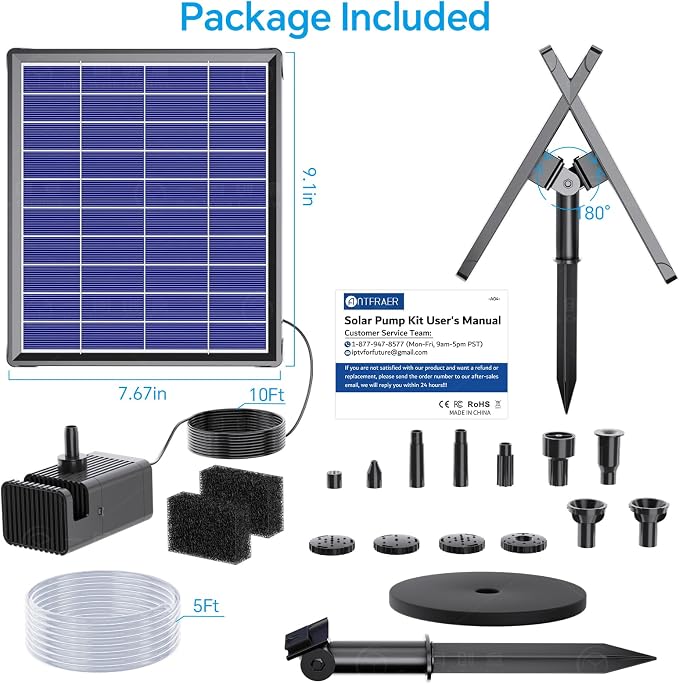 Antfraer Solar Fountain Pump for Bird Bath 6.5W, Solar Water Pump with Dry-Run Protection, Solar Fountain with Double-Layer Nozzles & 5FT PVC Tubing for Small Pond Bird Bath Waterfall DIY
