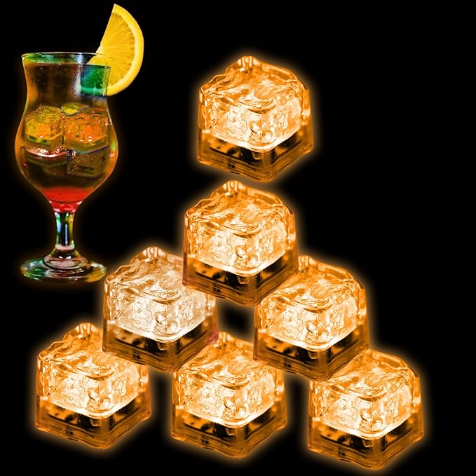 Light Up Ice Cubes for Drinks Orange, 12 PCS LED Ice Cubes Liquid Activated, Glow in The Dark Waterproof Ice Cubes for Home Bar Supplies Summer Party Wedding Decor,Orange