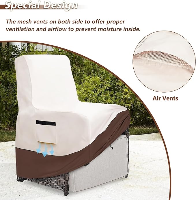 Outdoor Recliner Chair Cover,600D Heavy Duty Waterproof Patio Chair Covers,Outdoor Furniture Covers for Lawn/Garden Recliner Chiar,Beige&Brown