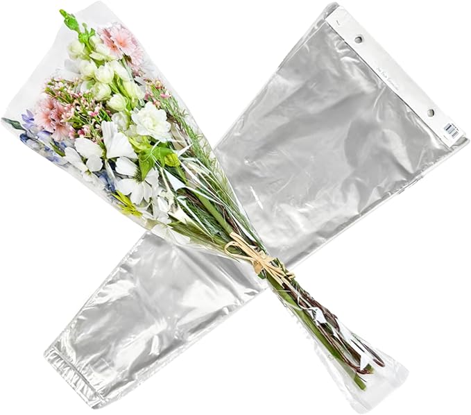 Holiday Designs - 100 Pcs Bottom Sealed Clear Bouquet Sleeves - Waterproof Floral Wraps for Fresh Flower Arrangements - 1.2 Mil Thick (13” x 25” x 4”) - Pack of 100