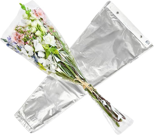 Holiday Designs - 100 Pcs Bottom Sealed Clear Bouquet Sleeves - Waterproof Floral Wraps for Fresh Flower Arrangements - 1.2 Mil Thick (13” x 25” x 4”) - Pack of 100