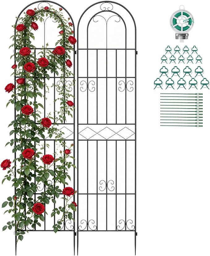 Suteck Garden Trellis for Climbing Plants Outdoor, 87" H x 20" W, 2 Pack Metal Garden Trellis with Rustproof Powder-Coated, Rose Trellis for Patio Lawn Yard, Flower & Vegetable Support
