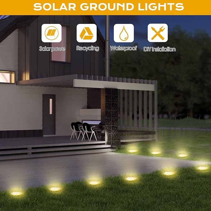 OULONGER Solar Lights Outdoor 16 Pack, Solar Garden Outdoor Waterproof Pathway Lights Bright In-Ground Lighting Decor for Lawn, Patio, Yard, Driveway, Step and Walkway Warm Lights