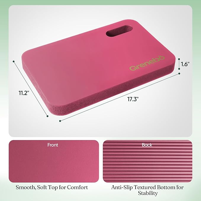 Grenebo 2pcs High-Density NBR Foam Garden Kneeling Pad, 1.6" Extra Thick Gardening Pads for Kneeling, Ultra Soft Kneeling Pads for Gardening, Work, Exercise, Bathing Baby, 17.3×11×1.6 in, Pink