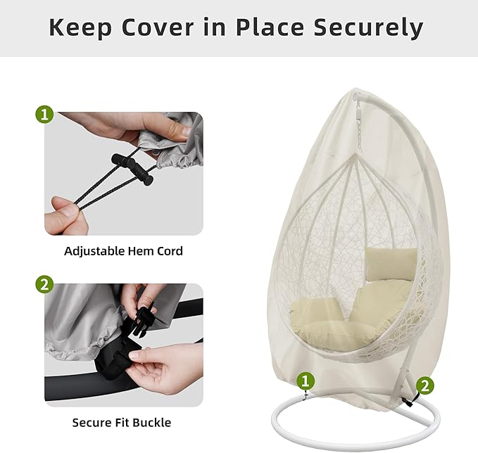 Easy-Going Patio Hanging Egg Chair Cover, UV Resistant Waterproof Outdoor Single Seat Swing Chair Cover with Zipper, Camel