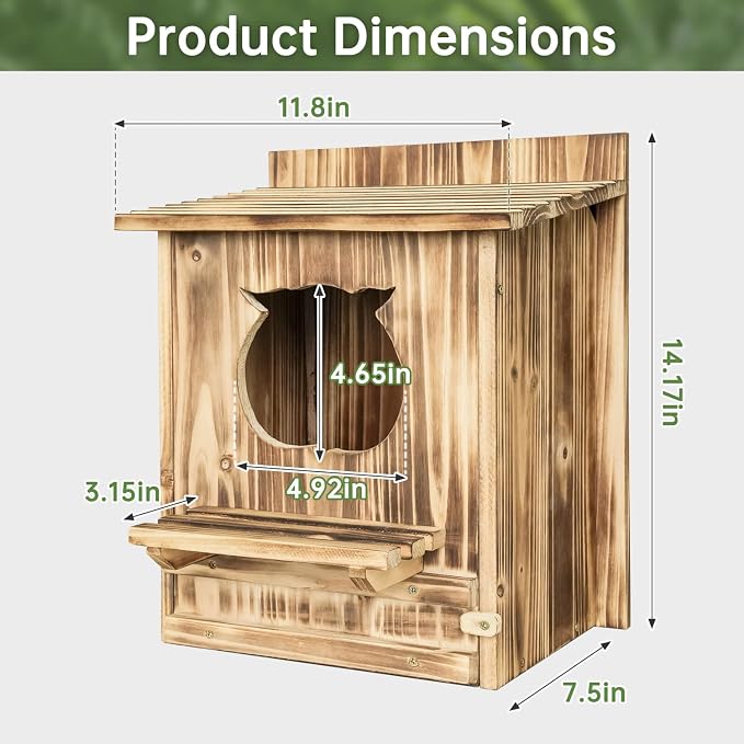 Owl House Bird House for Outside - 14.2×12×7.5 Inch Screech Owl Nesting Box, Owl-Shaped Entrance, Wooden Bird Box, Easy to Install, Ideal for Backyard Birding & Wildlife | Owl-Shaped Entrance, Wooden Bird Box, Easy to Install, Ideal For Backyard Birdin...