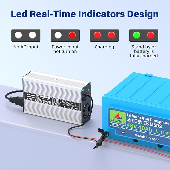 58.4V 5A, AC-DC Battery Charger, Dedicated Best Solution for 48V Lithium Iron Phosphate, LiFePO4 Battery Recharging, Support Charging Solar Off-Grid, Golf Cart (58.4V 5A Charger-Silvery)