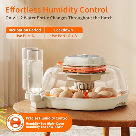 APDOE Egg Incubators for Hatching Eggs, Temperature and Humidity Control, Automatic Egg Turning, Egg Candler, External Water Bottle, Air Vent, for Chicken, Duck & Quail Eggs, 12 Eggs + 30 Quail Eggs