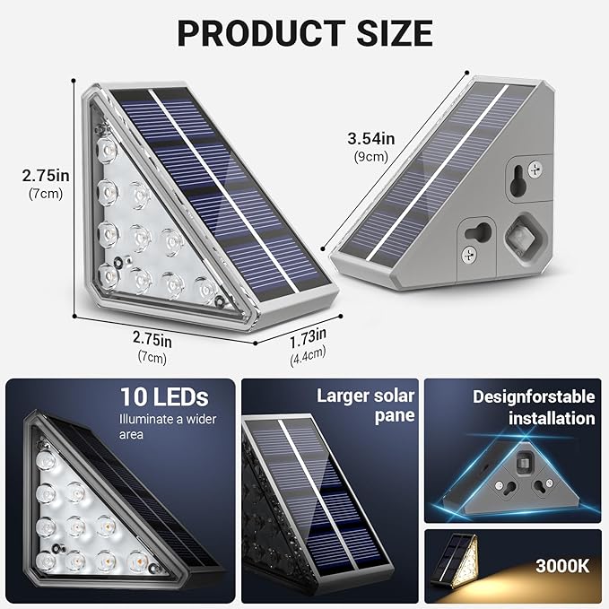 NIORSUN Outdoor Step Lights, 12 Pack Solar Stair Lights Outdoor Waterproof IP67 Auto On Off, Solar Lights for Steps,Stair,Patio,Yard,Porch,Front Door,Sidewalk,Deck Decor,Warm White