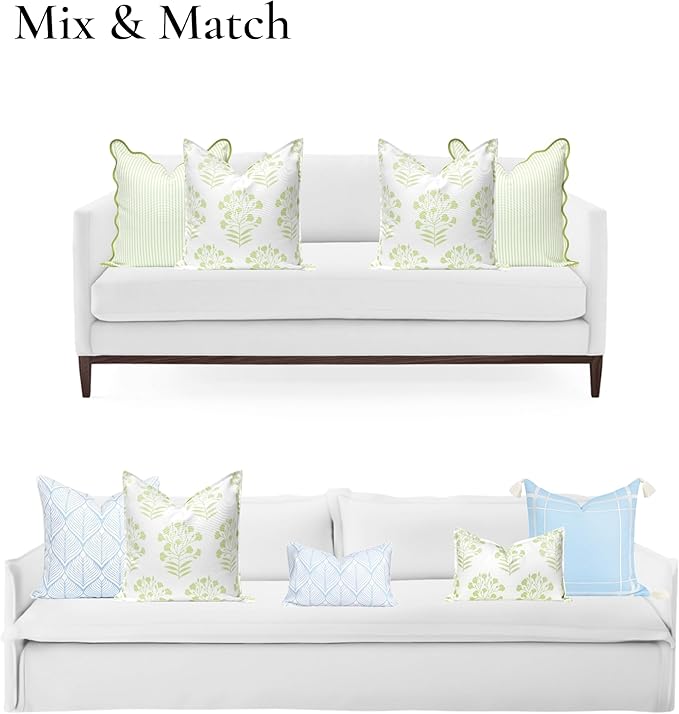 Hofdeco Premium Coastal Patio Indoor Outdoor Throw Pillow Cover Only, 20"x20" Water Repellent for Backyard, Couch, Green Print Floral