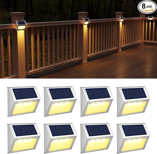 JSOT Solar Lights Perfect for Deck, Fence, Stair, Step Decor-Warm White-8P | Stainless steel material, waterproof, Solar Powered, yard, patio deck rail
