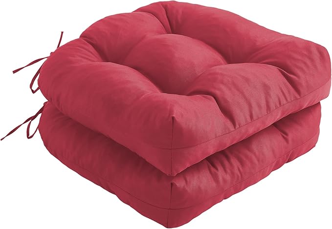 IPYNBAP Outdoor Chair Cushions Set of 2, Patio Chair Cushions with Ties, 17x17+4” Tufted Outdoor Seat Cushions, Waterproof Patio Furniture Cushions, Outdoor Dining Chair Pads, Burgundy