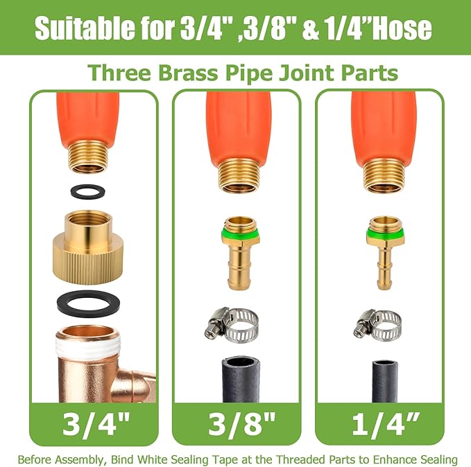 Replacement Pump Sprayer Wand, 41 Inch All Metal Spray Wand with Stainless Steel Extension Tubes, 1/4" 3/8" Brass Barbs & 3/4" Garden Hose Joint Parts for Weed Lawn Plants Careing Watering