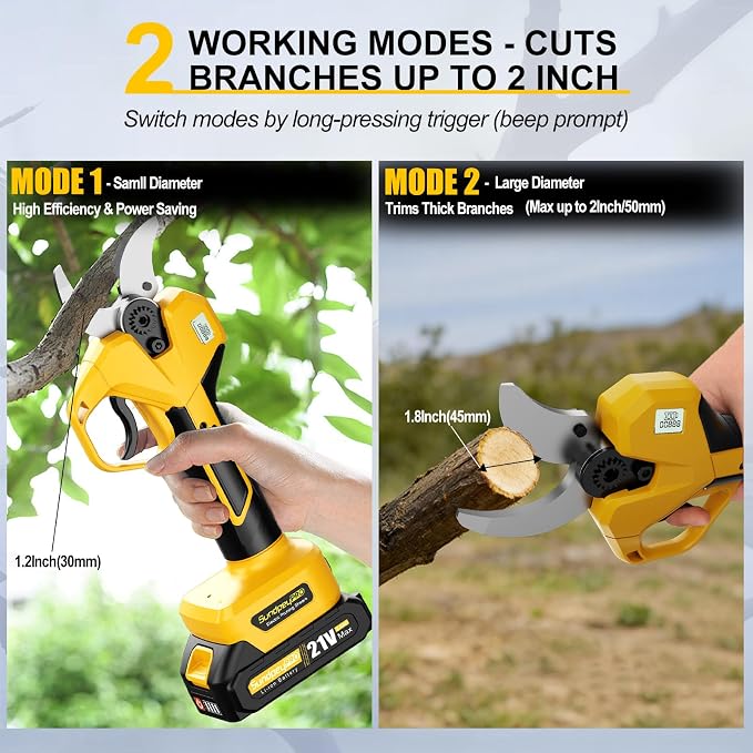 Cordless Electric Pruning Shears - Max 2" Cutting Diameter Brushless Pruning Shears with 2 x 2.0Ah Battery & LCD Display & Carrying Case - Battery Pruners for Garden Bush Fruit Tree Branch