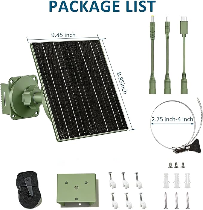 Zivif Solar Panel for Trail Camera, 10W Solar Charger Built-in 10400mAh Rechargeable Battery, 6V/12V Adjustable Output, USB-C & DC Plugs IP66 Waterproof, 360° Adjustable Mount