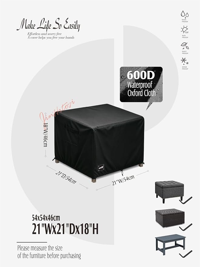 JinHrtoyi Patio Square Table Cover,22Wx22Dx18H Inches 100% Waterproof Heavy Duty Outdoor Coffee Table Cover,Black Minimalism Style Outdoor Furniture Covers