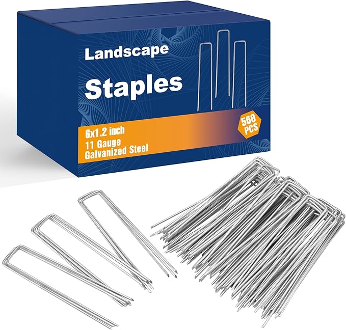 Whonline 560pcs 6 Inch Landscape Staples, Garden Staples Galvanized 11 Gauge U-Shaped Landscape Pins Ground Garden Fence Stakes Tent Yard Lawn Staples for Landscaping Fabric Irrigation Tubing