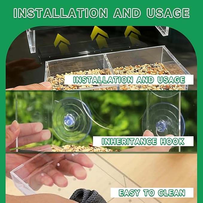Window Bird Feeders (Large & Small) Plus Hummingbird Waterers（3-Piece Set） Lure Various Birds, Offer Easy Food & Water Access. Extra-Strong Suction Cups, Easy to Mount, Perfect for Outdoor Use.