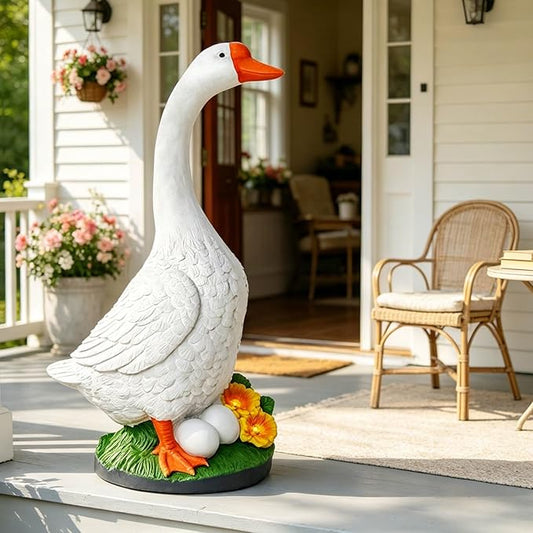 GasSaf 23 Inch Porch Goose Outdoor Garden Statue, Large Porch Goose for Garden Yard Patio Balcony Decor, Heavy-Duty & Independent Standing, Big Resin White Cygnus Sculpture, Father Gift