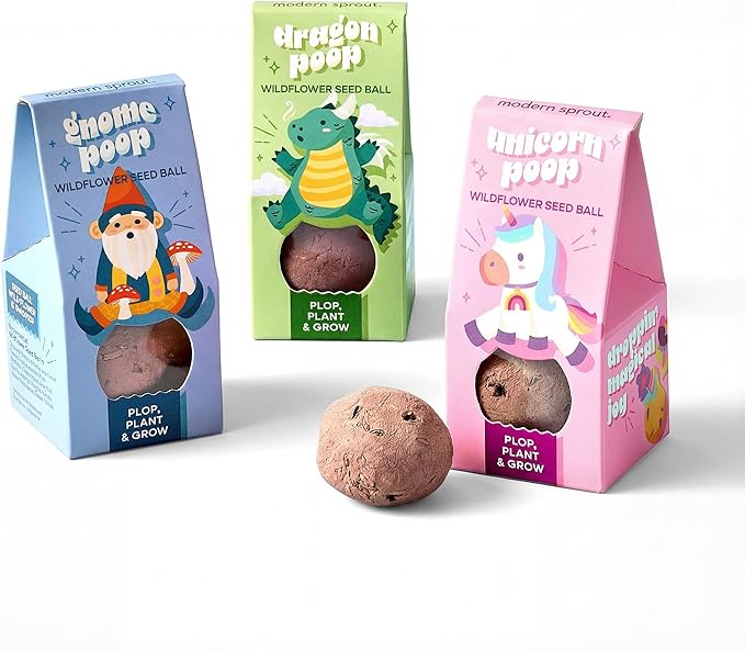 Modern Sprout Wildflower Seed Ball Poop - Eco-Friendly Gift - Non-GMO Hand-Rolled Clay Seed Bombs w/Wildflower Seeds - Plop Plant & Grow Gardening Gift Set for All Occasions (Magical Plop- Pack of 3)