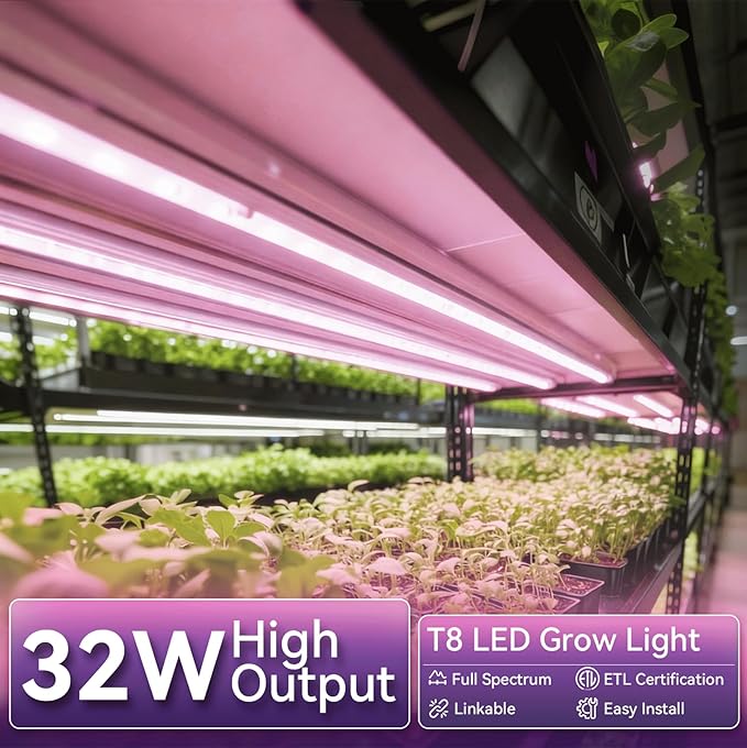 Elaruslux 6 Pack 4FT Plant Grow Light,T8 Pinkish White Full Spectrum, with ON/Off Switch & Timed Function,Aluminum Reflector, Linkable,Plant Growing Lamp Fixture for Greenhouse Indoor