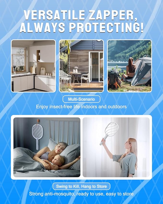 Mosiller Electric Fly Swatter, 3800V Handheld Bug Zapper Racket, Type-C Rechargeable, Mosquito Zapper for Indoor Outdoor, 3-Layer Safety Mesh, Easy to Use, Lightweight (Basic 1 Pack)