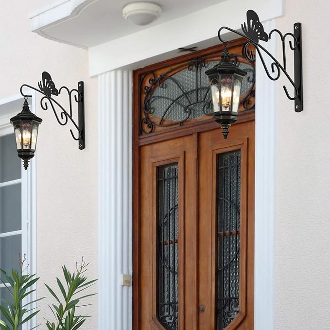 AMAGABELI GARDEN & HOME 2 Pack Hanging Plant Hanger Outdoor 11 inch Metal Hanging Brackets Fence Wall Hooks for Flower Baskets Bird Feeders Lanterns Wind Chimes Rust-Resistant Black