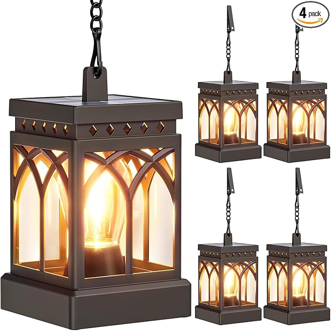 KOOPER 4 Pack Solar Lanterns Outdoor Waterproof, Brighter Hanging Solar Lantern Lights for Outside, Auto ON/Off Lanterns Decorative Outdoor for Garden Table Yard Path Tree Patio Lawn Decor, Gifts