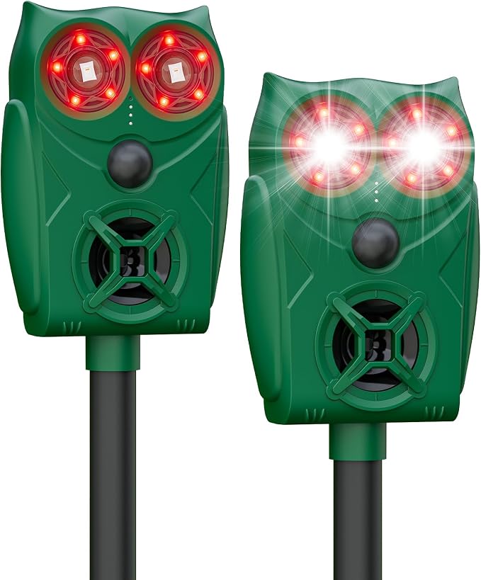 2 Pack Solar Ultrasonic Animal Repeller with Motion Sensor, Deer Repellent Devices with LED Light, Waterproof Cat Repellent Outdoor, Dog Deterrent for Yard Garden to Repel Raccoon, Squirrel, Fox