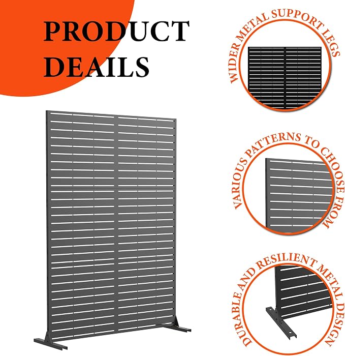 Metal Privacy Screen for Outdoor Freestanding Privacy Screens, 72" H x 47" W Decorative Wall Panels with Stand, Patio Balcony Screens for Outside Outdoor Divider Deck Porch Garden and Indoor