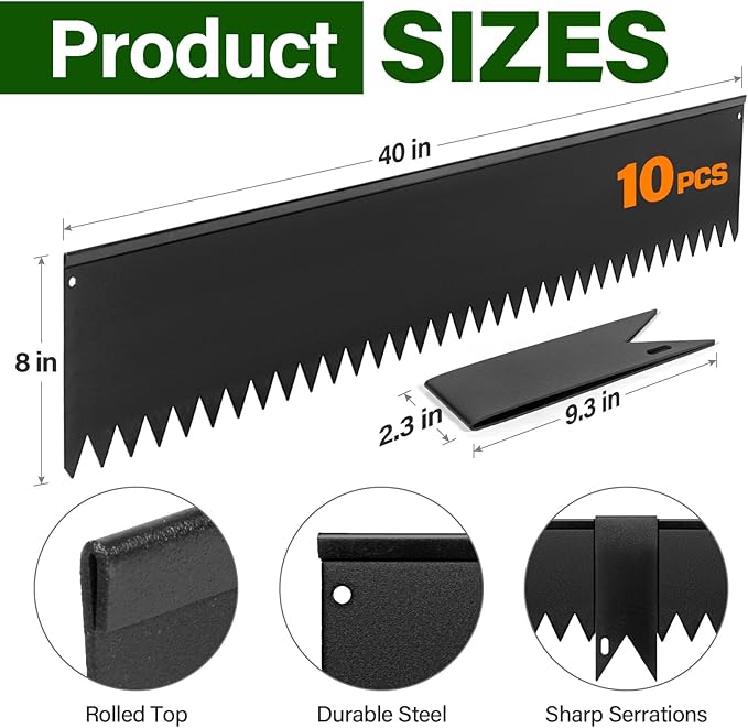 LAVEVE Landscape Edging Galvanized Steel Black, Hammer-in Metal Garden Edging Border with Clips, Suitable for Garden Fence, Paver Edging, Lawn and Yard