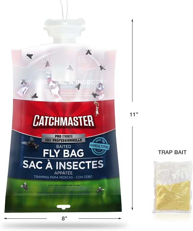 Catchmaster Fly Trap Bundle, Fly Ribbon 20-Pack & Fly Bag 4-Pack, Fruit Fly Traps for Indoors & Outdoors, for Garage, Backyard, Pool, Patio & Camping