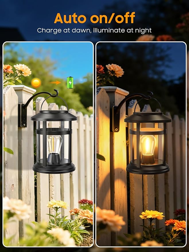 Solar Lantern Outdoor Waterproof, 4 Pack Bright Hanging Solar Lights for Outside Decorative, Upgraded Solar Powered Lanterns LED Lighting for Garden Patio Porch Decor Gifts (Warm Light)