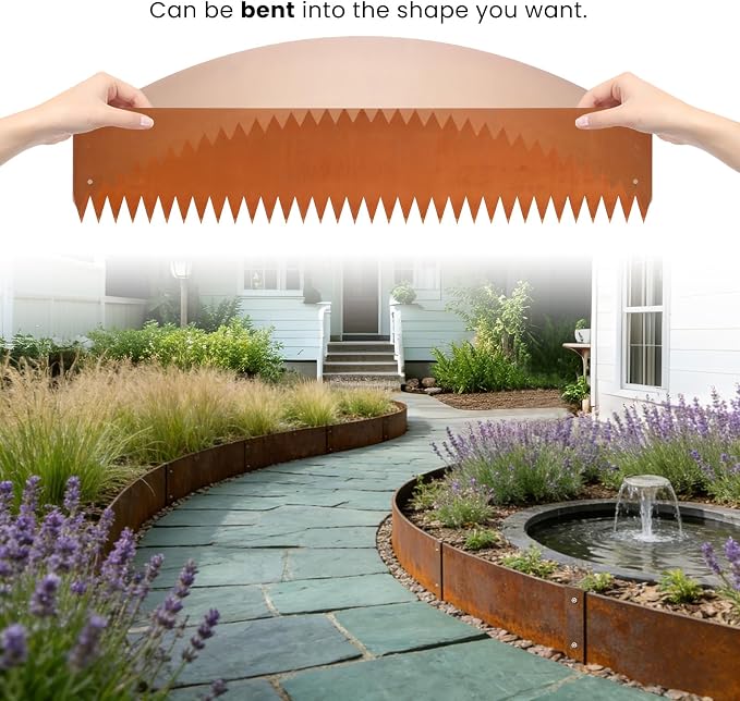 Corten Steel Landscape Edging Metal Edging Landscaping Garden Edging Steel Landscaping 40 Inch Strips 8 Inch Lawn Edge Border Rust Patina Hammer-in for Yard Lawn 6 pcs