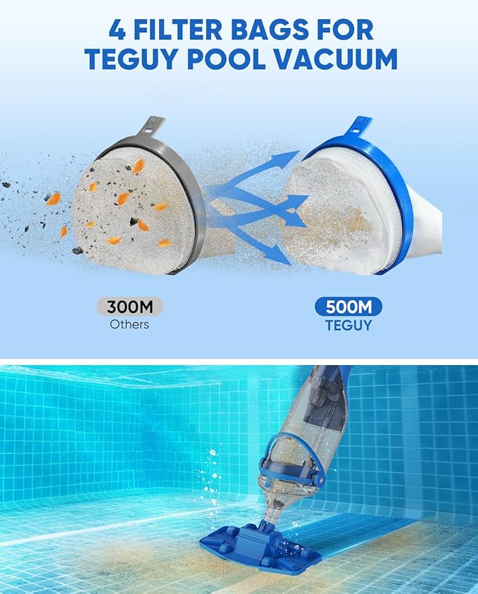 Cordless Pool Vacuum with Telescopic Pole, 18.5 GPM Powerful Suction, 1.5H Supercharge Technology, Handheld Pool Vacuum Cleaner for Above Ground/Inground Pools, Hot Tubs, Blue