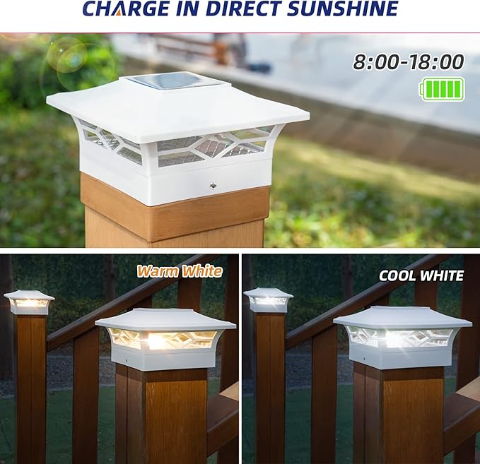 APONUO Solar Post Cap Lights,8 Pack 2-Modes Bright 4x4 Post Solar Lights Auto On Off,Outdoor Waterproof Garden Patio Fence Deck Patio Decor for Fence Deck Post Caps 4x4 6x6 Wood,4x4 Vinyl