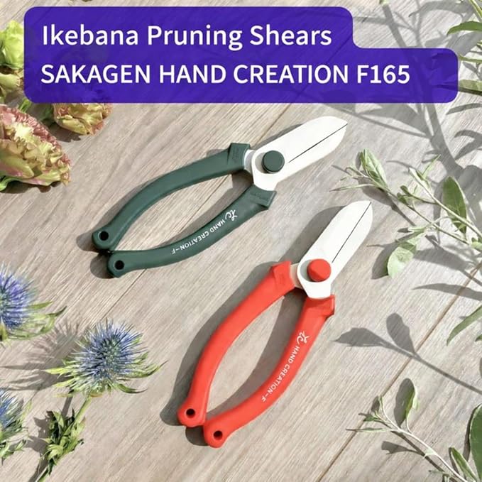Ikebana Flower Scissors by SAKAGEN – Made in JAPAN, Lightweight & Ergonomic Floral Shears for Ikebana & Flower Arranging Hand Creation F165 (Moss Green)