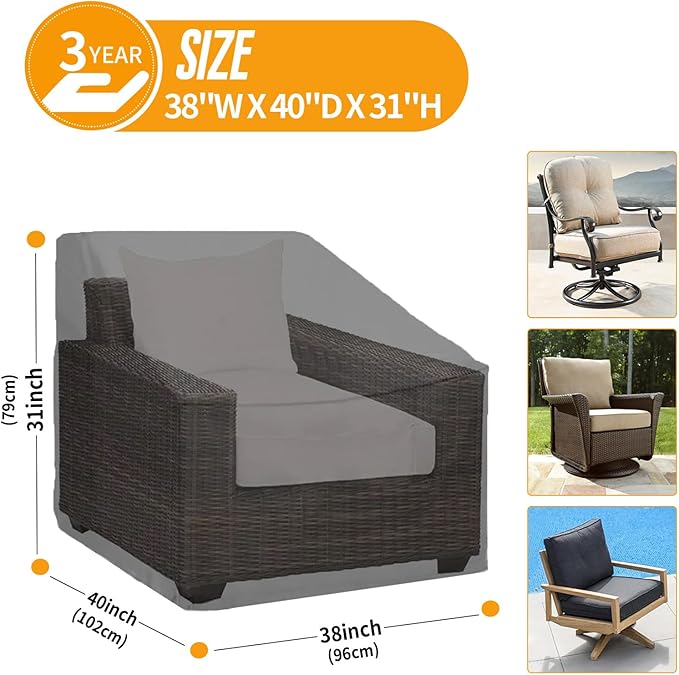 Kipiea Patio Chair Covers Waterproof Winter 2 Pack - Heavy Duty Lawn Outdoor Furniture Chair Covers with Anti UV and No Tears, No Fading (38" W x 40" D x 31" H)