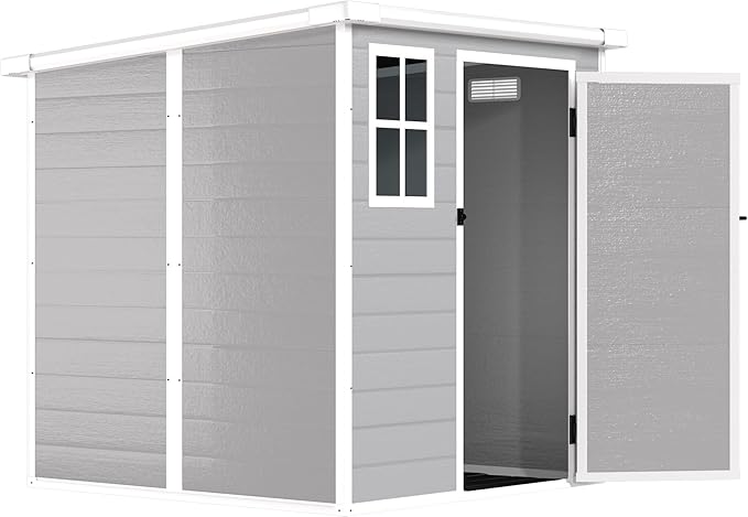 YOPTO 6x6 FT Storage Shed Garden House with Lockable Doors and Vents Waterproof Resin Outdoor Tool Cabinet W/Floor & Window,for Bicycles,Lawnmowers,Lawn,All Weather Use,Gray