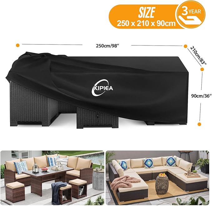 Kipiea Outdoor Furniture Covers Waterproof, 420D Heavy-Duty Patio Furniture Set Covers, No Tears Anti UV No Fading (98" L×83" W×36" H)