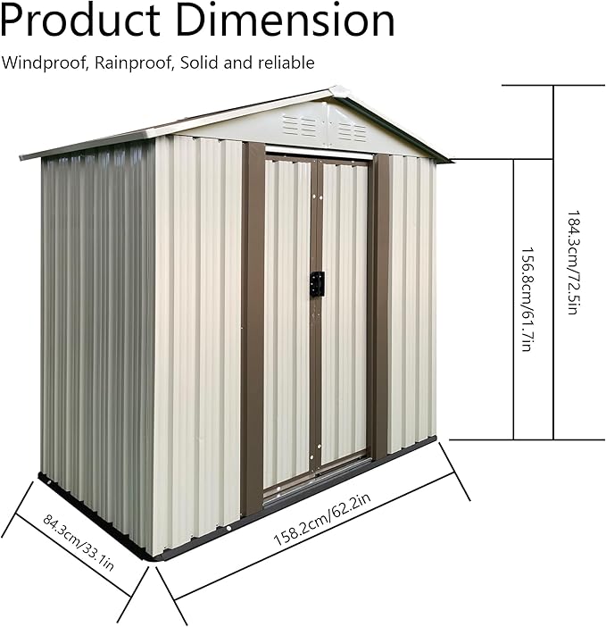 KEIKI 5x3 FT Outdoor Metal Storage Shed with Vent and Sliding Door,Peaked Roof for Patio Backyard Garden