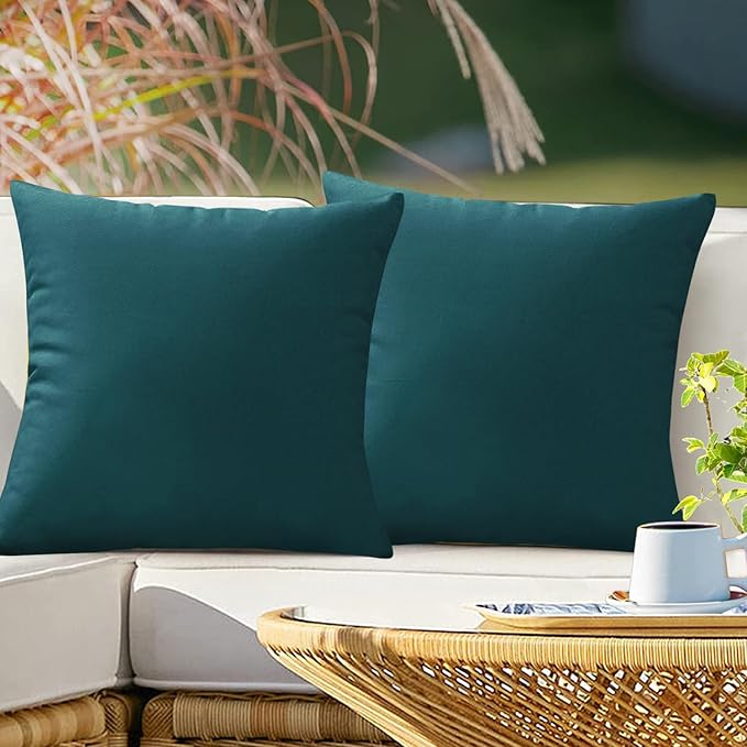 VAKADO Outdoor Waterproof Throw Pillow Covers 18X18 Set of 2 Decorative Teal Green Blue Patio Furniture Summer Cushion Cases Outside Decor for Couch Garden Bench Porch