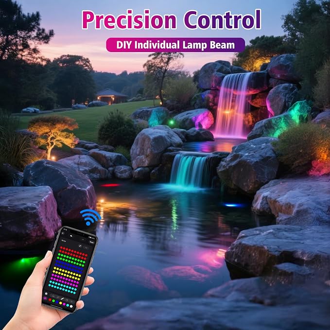 T-SUN Color Changing LED Pond Lights with Blueooth APP Control, IP68 Waterproof Submersible Underwater Pond Lights for Aquarium, Fish Tank, Pool, Garden, Yard Ponds (Set of 4)