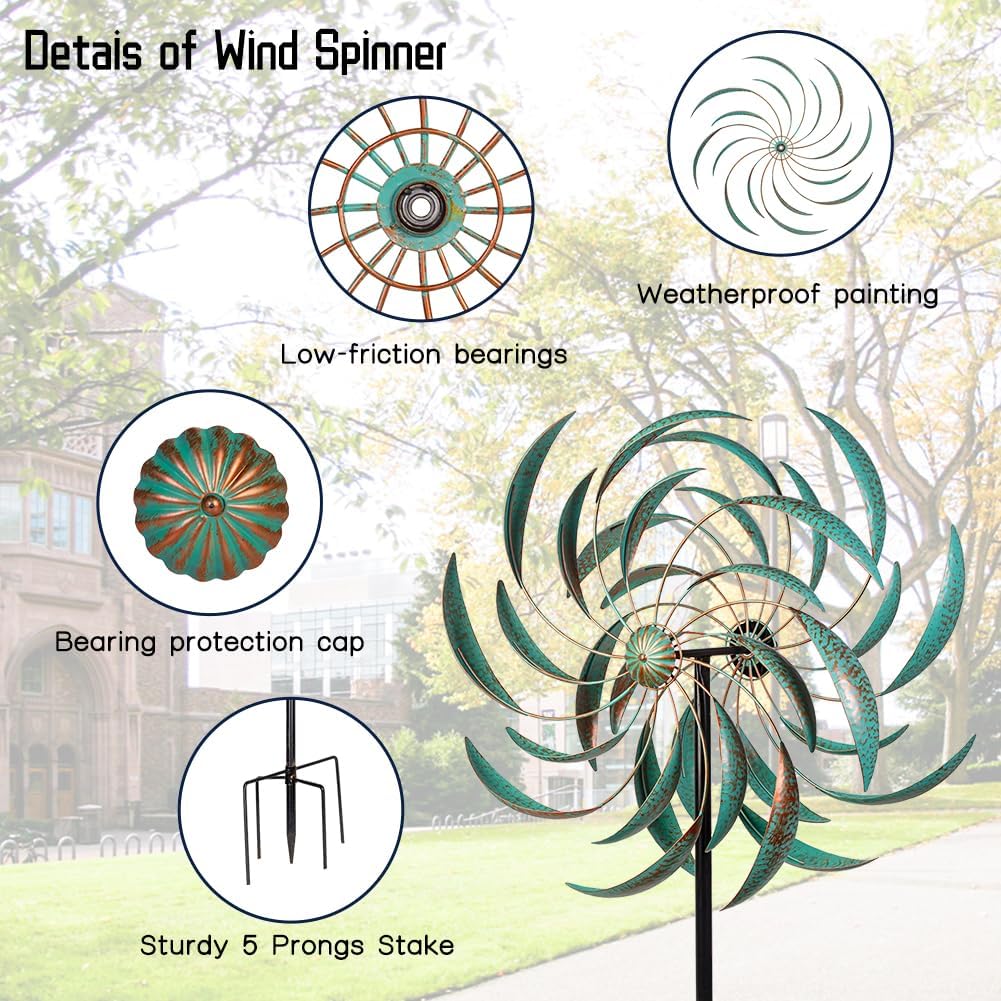 VEWOGARDEN Large Wind Spinners for Yard and Garden, Waterproof Metal Doubles Wind Spinners Outdoor Decor, Wind Sculptures & Spinners with Stakes (23" W * 80" H)