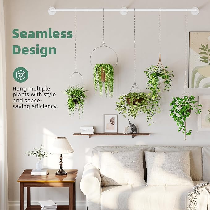 Galood Plant Hanger Indoor with 6 Hanging Chains Hanging Planters for Indoor Plants Hanging Plant Holder Window Plant Shelves White Metal Rod(Pot not Included
